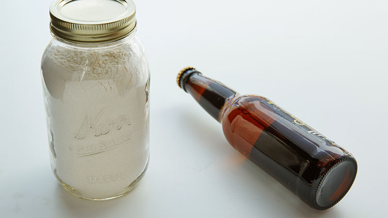 Bread mix with a bottle of beer