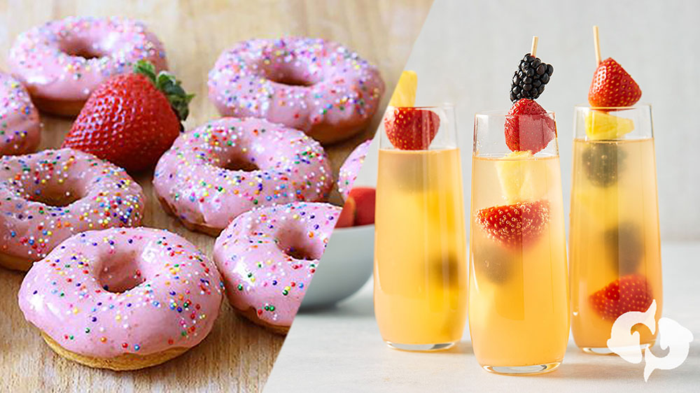 Strawberry Rhubarb Glazed Donuts + Coconut Champagne Punch