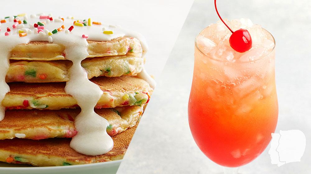 Cake Batter Pancakes + Sparkling Tequila Sunrise