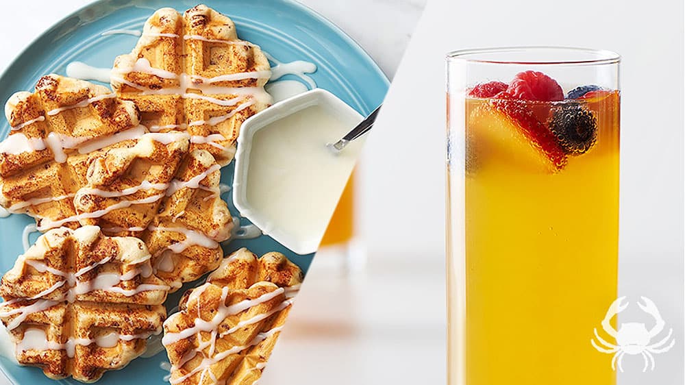 Easy Cinnamon Roll Waffles + Peach Bellini Mocktails