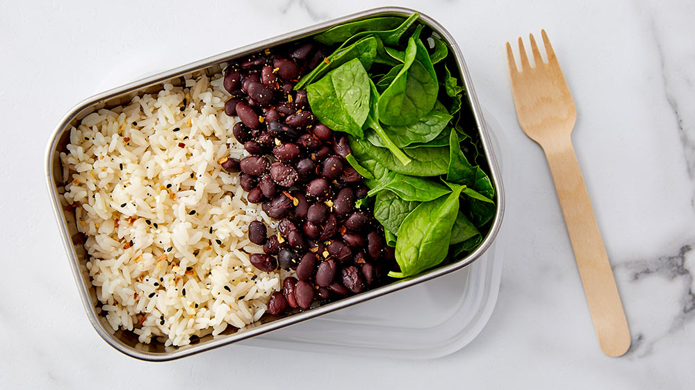 rice, beans and spinach bowl