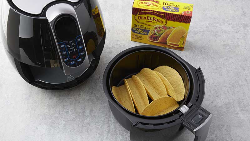 Spread 5 shells apart slightly; place in air fryer basket.  