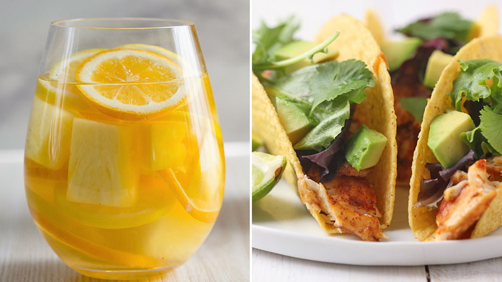 white sangria and easy fish tacos
