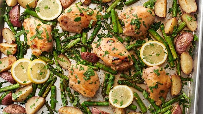 lemon-herb chicken sheet pan supper