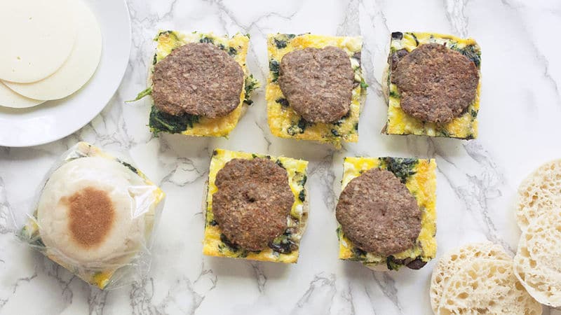 Freezer Friendly Quiche and Sausage Breakfast Sandwiches