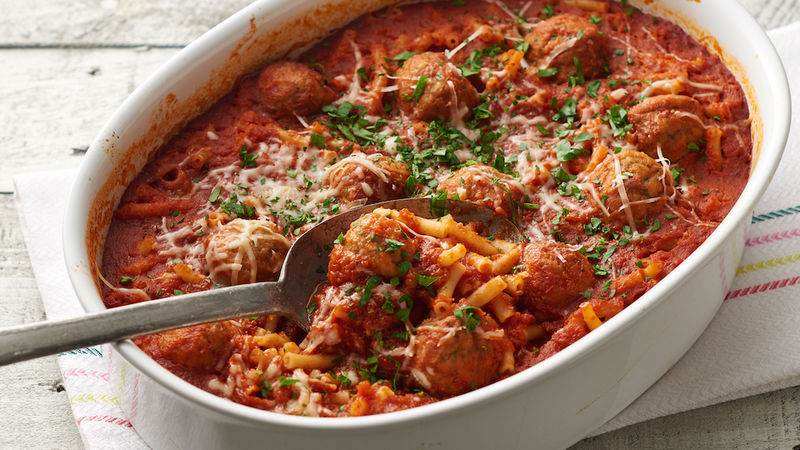 Make Ahead Spaghetti and Meatball Casserole