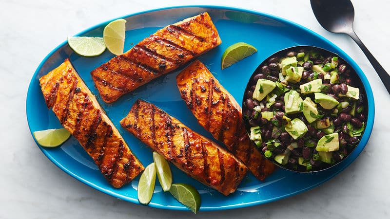 Mexican Salmon with Black Beans and Avocado Salsa