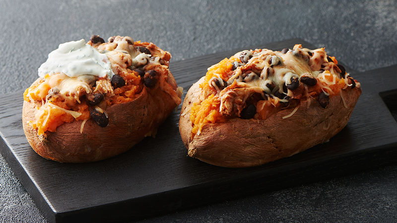 microwave stuffed sweet potatoes with chicken and black beans